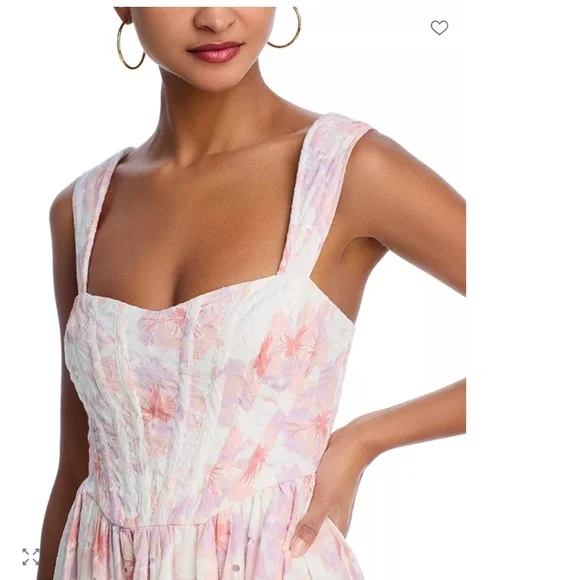 AQUA Eyelet Bustier Midi Dress – XS – White/Pink – NWT - Picture 2 of 4